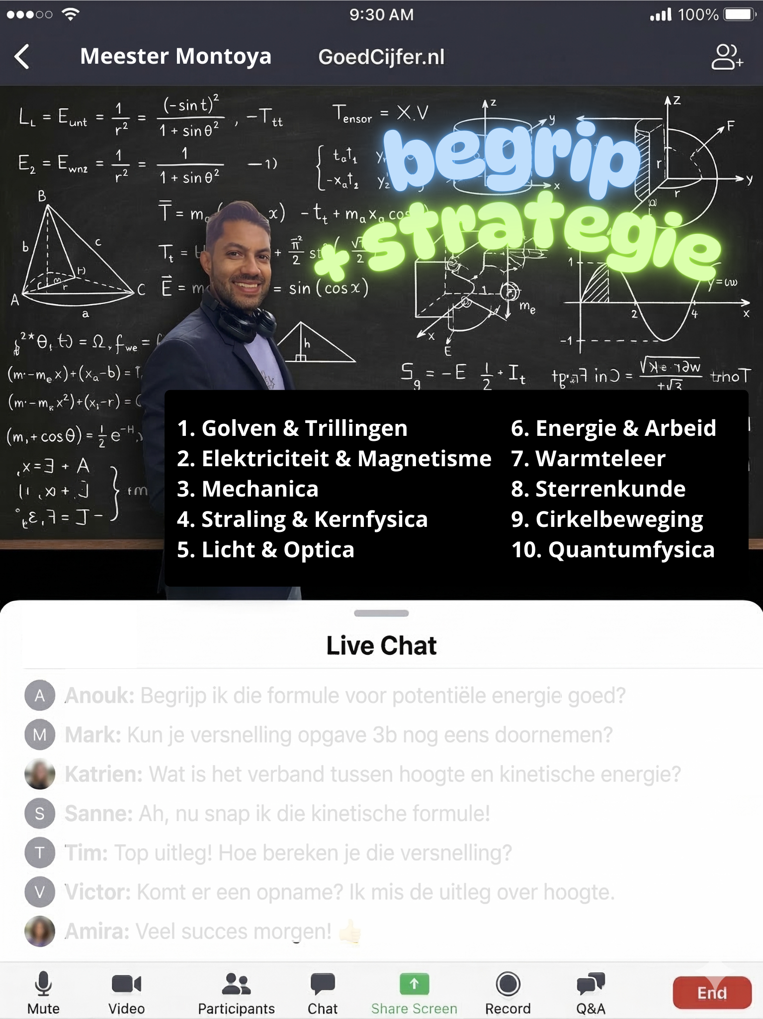 Juan Montoya live examentraining Natuurkunde